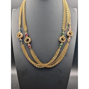 Vintage Multi Strand Gold Tone Stackable Riveted Multi Crystal Beads Long